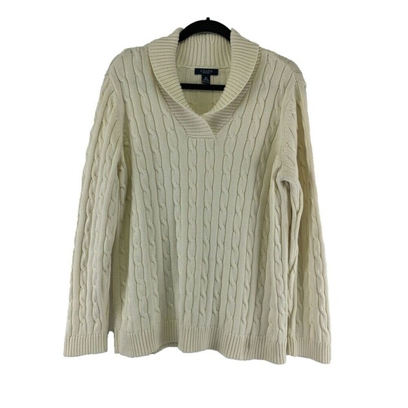 Chaps Ralph Lauren Cream Shawl Collar Sweater PulloverCotton Knit Womens Plus 2X - Picture 1 of 11